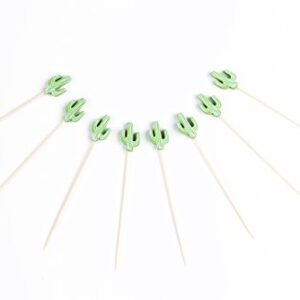 PuTwo Cocktail Picks Handmade Bamboo Toothpicks 100pcs 4.7” in Green Cacti