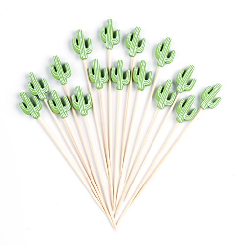 PuTwo Cocktail Picks Handmade Bamboo Toothpicks 100pcs 4.7” in Green Cacti