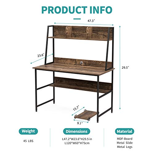 Mecor Computer Desk Study Writing Table for Home Office ，Modern Writing Study Desk with Storage Bookshelf and CPU Stand for Small Spaces, PC Laptop Table Workstation for Home Office…