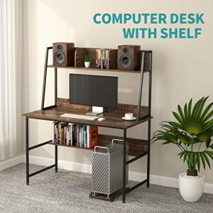 Mecor Computer Desk Study Writing Table for Home Office ，Modern Writing Study Desk with Storage Bookshelf and CPU Stand for Small Spaces, PC Laptop Table Workstation for Home Office…