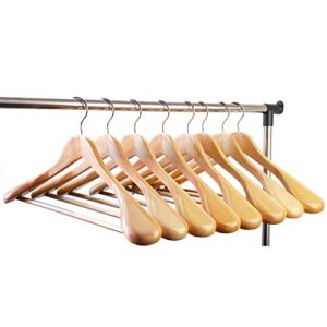 coat hanger 8-pack, meqution wood hangers trouser hangers extra wide shoulder wooden hangers for heavy coat, sweater, skirt, suit, pants, retro finish (natural finish)