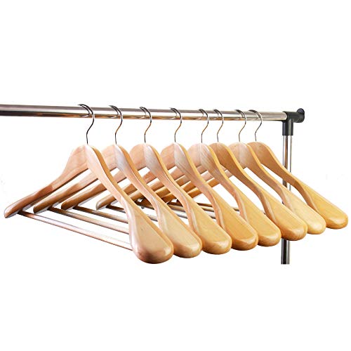 Coat Hanger 8-Pack, MEQUTION Wood Hangers Trouser Hangers Extra Wide Shoulder Wooden Hangers for Heavy Coat, Sweater, Skirt, Suit, Pants, Retro Finish (Natural Finish)