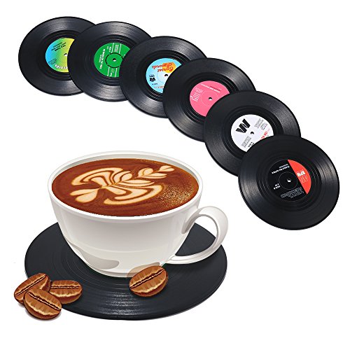 Record Coasters for Drinks, Funny, Absorbent, Novelty 6 Pieces Vinyl Disk Coasters, Effective Protection of The Desktop to Prevent Damage- 4.1 Inch Size by ZAYAD