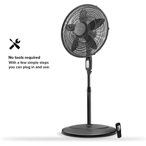 Air Monster 15732-R 18-Inch Diameter 3-Speed Adjustable Height Oscillating Pedestal Fan with Remote Control and 7.5 Hour Timer, Black