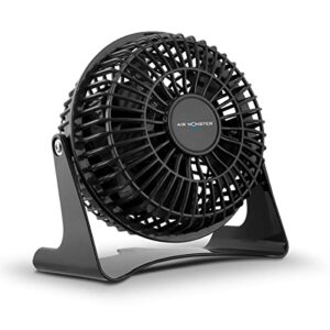 air monster 4 inch personal desk fan quiet, personal fan, table fan, tabletop fan, plug in fan with 1 speed setting, adjustable tilt, etl, black