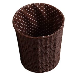 Platopotato Paper Waste Basket Rattan Woven Storage Baskets Decorative Round Trash Can for Bedroom Desktop Living Room Kitchen Coffee