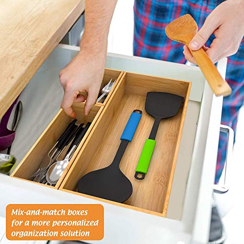 Bamboo Kitchen Drawer Organizer, Wooden Storage Box for Utensil Organizer Silverware Tray Cutlery Holder Flatware Containers - Multi-Use Deep Drawer Dividers Organizer for Bathroom, Jewelry,  9"3"2.5"