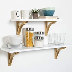 Kate and Laurel Corblynd Traditional Wood Wall Shelf, 36 inches, White with Gold Corbels