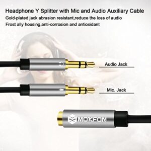 Combo Audio Adapters Cable Headphone Y Splitter with Mic and Audio Male to Female 3.5mm PC Headset Extension Stereo Jack Cables for Computer,Laptop,Earphone and More 3.9 Inch (Black)