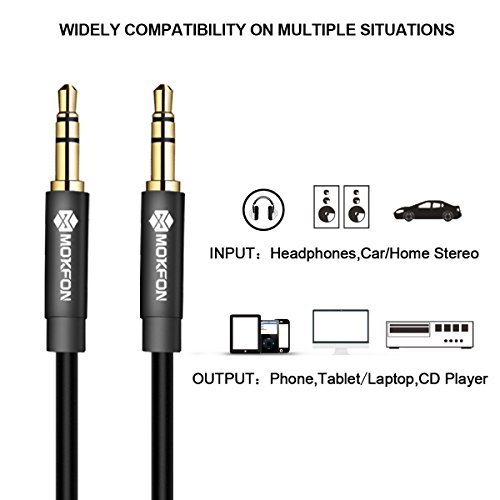 Aux Cable Extension Cord 3.5mm Male to Male Stereo Audio Adapter Headphone 3-Pole Jack Gold Plated for Phone, Tablet, Car/ Home Stereo and More 3ft (Black)