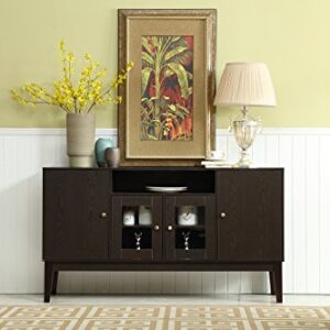 Mixcept 60" Modern Solid Wood Sideboard Buffet Table Storage Cabinet Tall Console Table with 4 Doors, Espresso