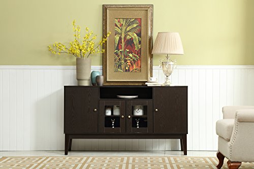 Mixcept 60" Modern Solid Wood Sideboard Buffet Table Storage Cabinet Tall Console Table with 4 Doors, Espresso