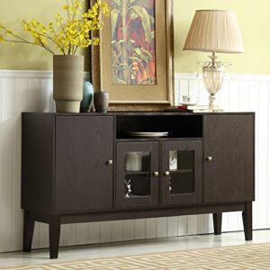 Mixcept 60" Modern Solid Wood Sideboard Buffet Table Storage Cabinet Tall Console Table with 4 Doors, Espresso