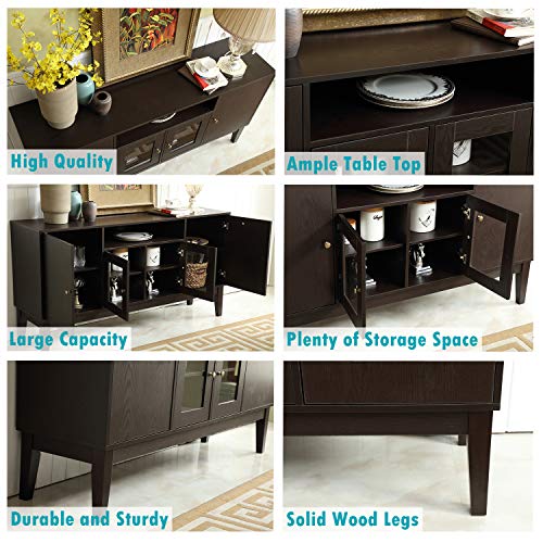 Mixcept 60" Modern Solid Wood Sideboard Buffet Table Storage Cabinet Tall Console Table with 4 Doors, Espresso