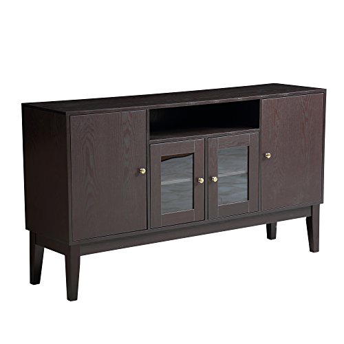 Mixcept 60" Modern Solid Wood Sideboard Buffet Table Storage Cabinet Tall Console Table with 4 Doors, Espresso