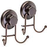 hasko accessories - powerful vacuum suction cup hooks heavy duty organizer for towel, bathrobe and loofah - shower hooks for bathroom & kitchen - adhesive 3m stick discs, bronze (2 pack)