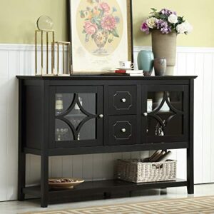 mixcept 52" stylish sideboard buffet cabinet wood console table storage cabinet with 2 doors and 2 drawers, black