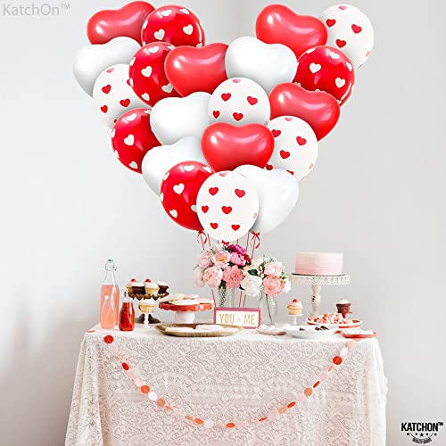 Red and White Valentines Day Balloons Latex - Pack of 40 | Heart Shaped Balloons for Valentines Day Decorations | Red Heart Balloons for Romantic Decorations Special Night | Valentines Decorations