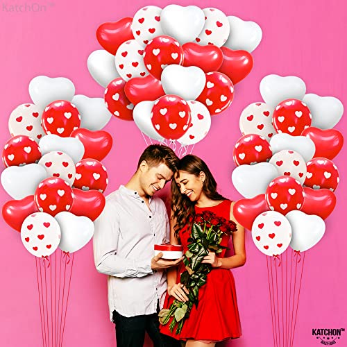 Red and White Valentines Day Balloons Latex - Pack of 40 | Heart Shaped Balloons for Valentines Day Decorations | Red Heart Balloons for Romantic Decorations Special Night | Valentines Decorations