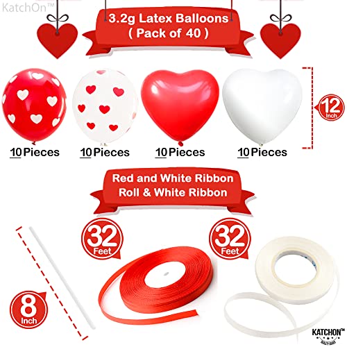 Red and White Valentines Day Balloons Latex - Pack of 40 | Heart Shaped Balloons for Valentines Day Decorations | Red Heart Balloons for Romantic Decorations Special Night | Valentines Decorations