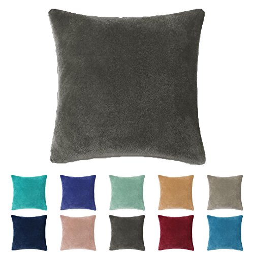 DreamHome 18" X 18" Super Soft Plush Fleece Square Pillow Cover/Sham - Dark Grey