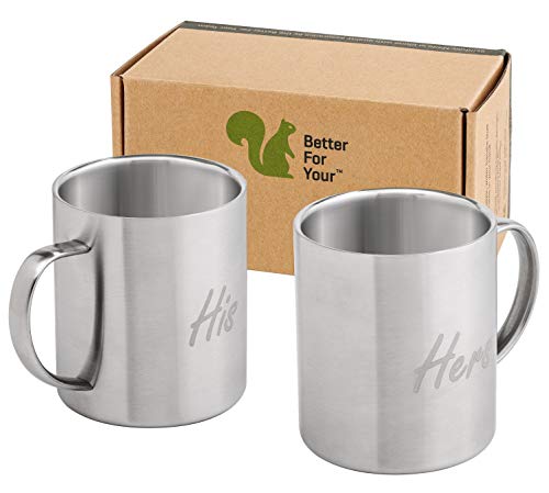 Better For Your His & Hers Coffee Mugs Stainless Steel Double Wall - Set of 2 Mugs - Freestyle Font