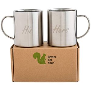 Better For Your His & Hers Coffee Mugs Stainless Steel Double Wall - Set of 2 Mugs - Freestyle Font