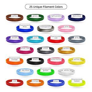 3d Pen Filament Refills - PLA filament 1.75mm | 25 Colors, 20 Solid Colors + 5 Fluorescent / Transparent, 33ft Each, 825 Feet Total