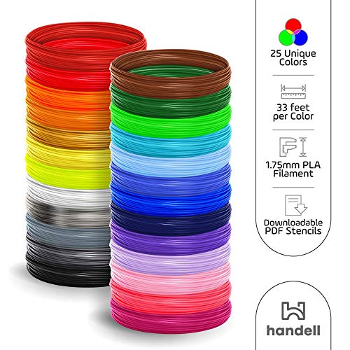 3d Pen Filament Refills - PLA filament 1.75mm | 25 Colors, 20 Solid Colors + 5 Fluorescent / Transparent, 33ft Each, 825 Feet Total