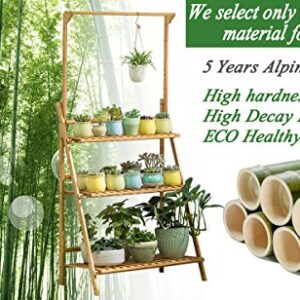 COPREE Bamboo 3-Tier Hanging Plant Stand Planter Shelves Flower Pot Organizer Rack Folding Display Shelving Plants Shelf Unit Holder