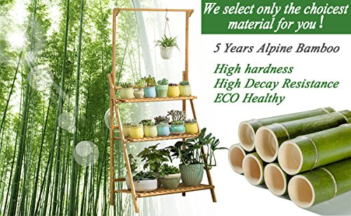 COPREE Bamboo 3-Tier Hanging Plant Stand Planter Shelves Flower Pot Organizer Rack Folding Display Shelving Plants Shelf Unit Holder