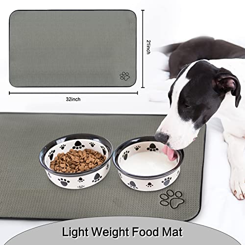 Sinland Microfiber Extra-Large Pet Food Mat Dog Feeding Mat Pet Bowl Mat with Anti-Skid Backing 21Inch x 32Inch Grey