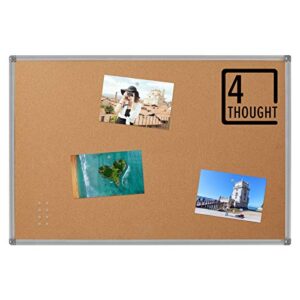 4 thought cork bulletin board large big, 48 x 36 inches framed push pin corkboard for wall, notice memo board with silver aluminium frame for display and organize, 4 x 3 feet, 10 push pins included