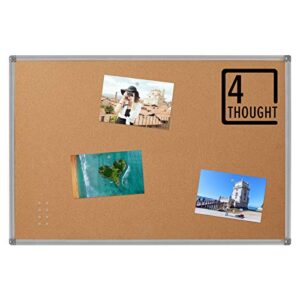 4 THOUGHT Cork Bulletin Board Large Big, 48 x 36 Inches Framed Push Pin Corkboard for Wall, Notice Memo Board with Silver Aluminium Frame for Display and Organize, 4 x 3 Feet, 10 Push Pins Included