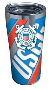 tervis coast guard stainless steel tumbler with clear and black hammer lid 20oz, silver