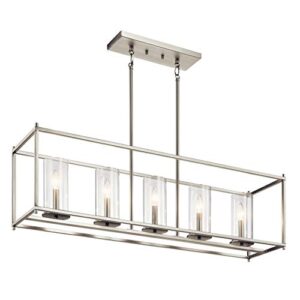 kichler crosby 41.25" linear chandelier in brushed nicke, 5-light modern dining room chandelier with clear glass, (41.25" l x 25.75" h), 43995ni
