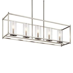 Kichler Crosby 41.25" Linear Chandelier In Brushed Nicke, 5-Light Modern Dining Room Chandelier with Clear Glass, (41.25" L x 25.75" H), 43995NI