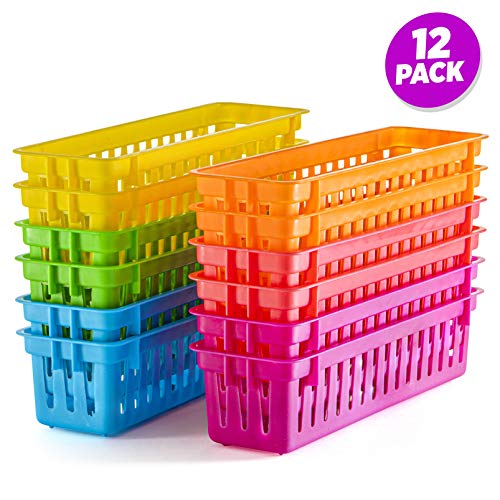 Prextex Classroom Pencil Organizer Pencil Basket or Crayon Basket, Variety Colors (12 pack)