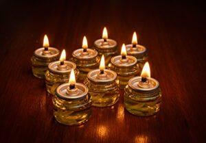 shabbos oil candle light. pre-filled (for quick lighting) beautiful high flame, (throughout the entire time) sealed, no spil, no mess, 100% extra virgin olive oil burns approx. 6 hrs 22 per pack