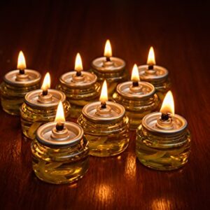 SHABBOS OIL CANDLE LIGHT. Pre-Filled (for quick lighting) Beautiful High Flame, (throughout the entire time) SEALED, NO SPIL, NO MESS, 100% Extra Virgin Olive Oil Burns Approx. 6 Hrs 22 per pack