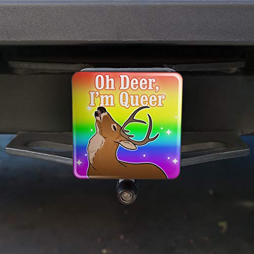 Oh Deer I'm Queer Rainbow Pride Gay Lesbian Funny Tow Trailer Hitch Cover Plug Insert