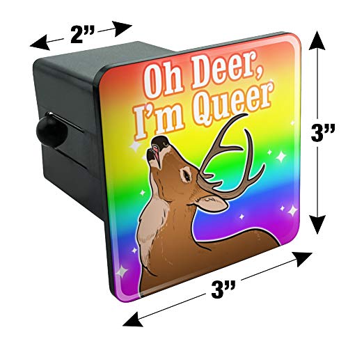 Oh Deer I'm Queer Rainbow Pride Gay Lesbian Funny Tow Trailer Hitch Cover Plug Insert