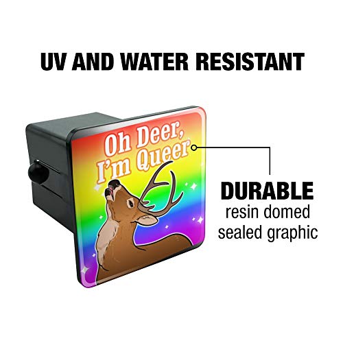 Oh Deer I'm Queer Rainbow Pride Gay Lesbian Funny Tow Trailer Hitch Cover Plug Insert