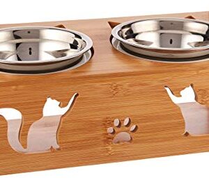 Lepet Elevated Dog Cat Bowls, Raised Pet Feeder Solid Bamboo Stand Perfect for Cats and Small Dogs (4 Bowls Incline)