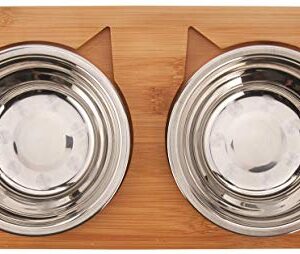 Lepet Elevated Dog Cat Bowls, Raised Pet Feeder Solid Bamboo Stand Perfect for Cats and Small Dogs (4 Bowls Incline)