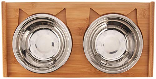 Lepet Elevated Dog Cat Bowls, Raised Pet Feeder Solid Bamboo Stand Perfect for Cats and Small Dogs (4 Bowls Incline)