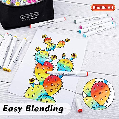 121 Colors Dual Tip Alcohol Based Art Markers,120 Colors plus 1 Blender Permanent Marker 1 Marker Pad with Case Perfect for Kids Adult Coloring Books Sketching Card Making…