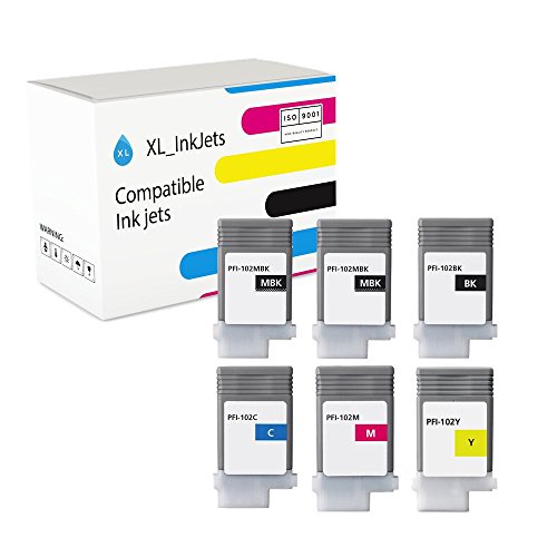 XL-Ink Compatible for Canon PFI-102 / PFI102 6-Pack (2X Matt Black, Black, Cyan, Magenta, Yellow)