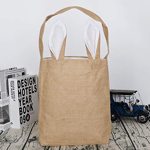 KEFAN 3 Pack Easter Bunny Bags Easter Bunny Baskets Jute Burlap Bunny Ear Tote Bags