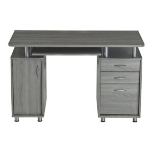 Pemberly Row 48" Wide Home Office Computer Desk in Gray with CPU Storage Cabinet and Hanging File Cabinet, Grey